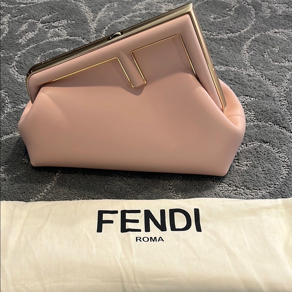 Fendi Pink Asymmetrical Clutch with Geometric Handle
